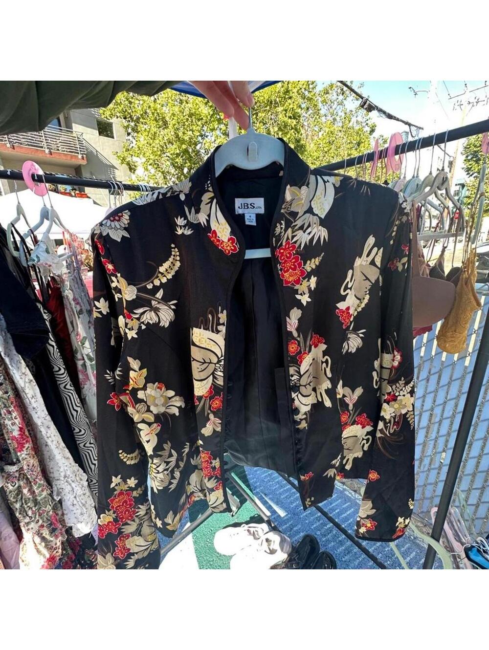 Black floral silk jacket